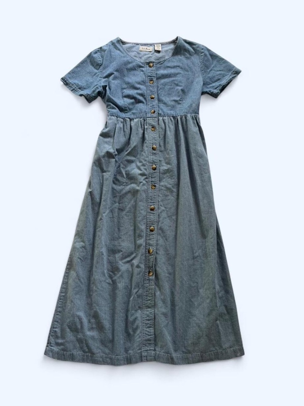 Vintage L.L. Bean Denim & Gingham Midi Dress